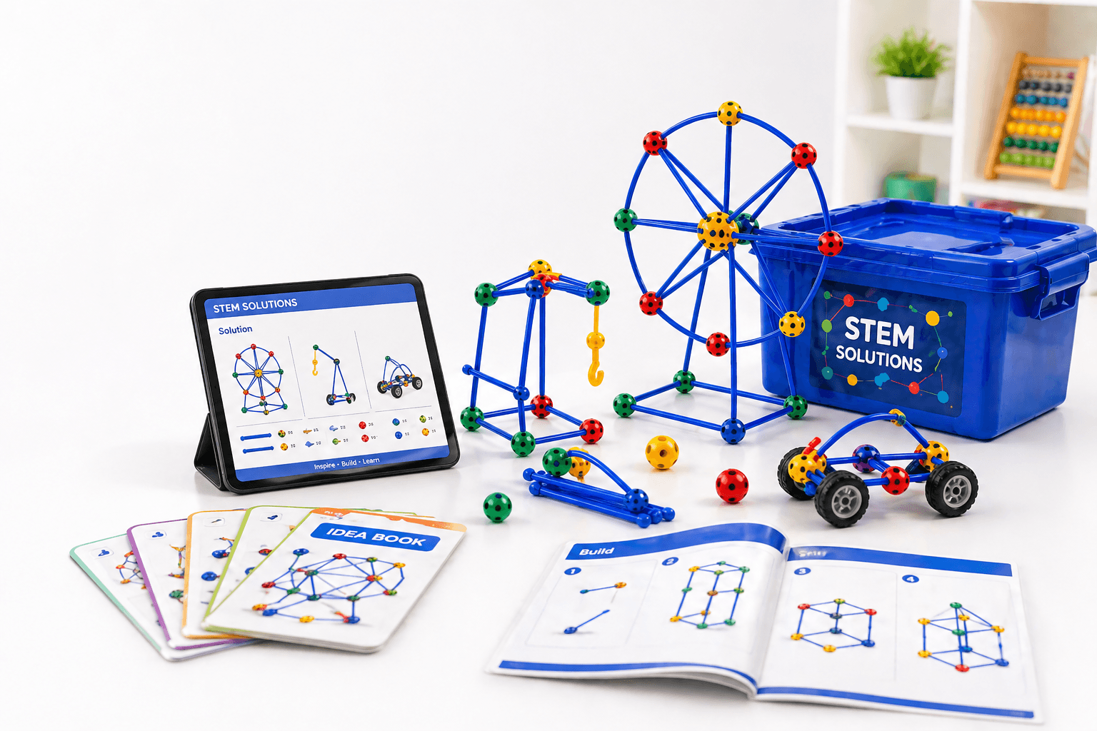 Child demonstrating a creative building solutions scene