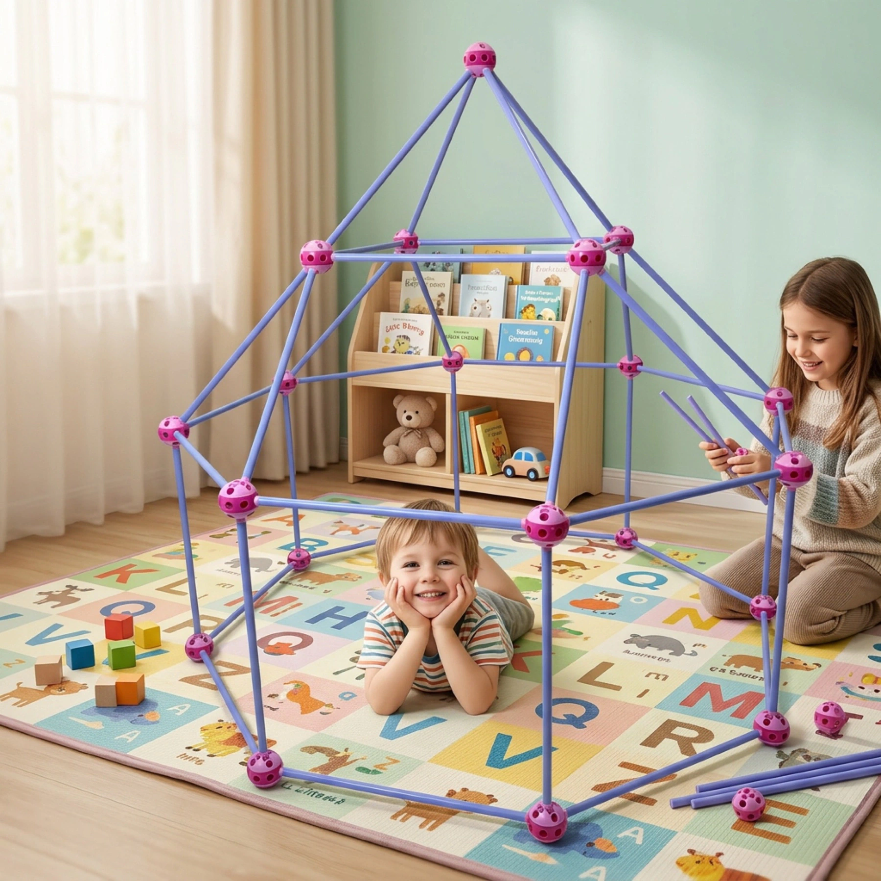 Upgraded 150-Piece Rotating Ball Fort Building Kit for Kids lifestyle visual